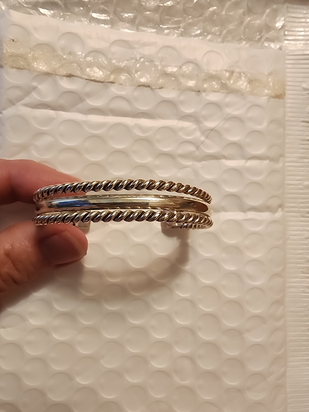 Vintage Sterling Silver Twisted Rope Cuff Bracelet - Silver